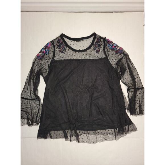 Lane Bryant Top 26/28 Floral Mesh Long Sheer Sleeves Fairy Witchy Whimsigoth - Picture 1 of 9